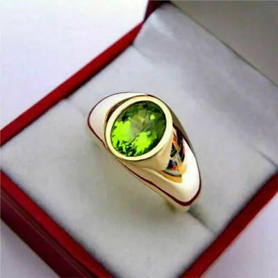 3 Ct Oval Cut Peridot Solitaire Engagement Band Ring 14k Yellow Gold Over Men's • £128.40