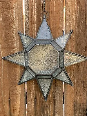 Vintage Large 12” Moroccan Star Textured Glass Tealight Candle Holder (Unused) • $58