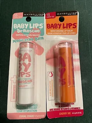 Maybelline Baby Lips Moisturizing Lip Balm Cherry Me & Dr. Rescue Coral Crave • $11.75