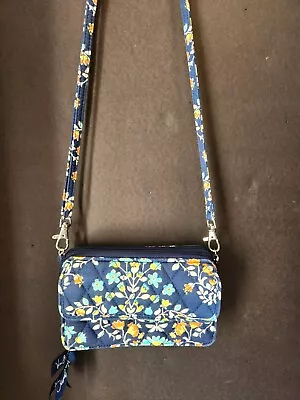 Vera Bradley Chandelier Blue Floral Crossbody Zip Around Wallet Hipster Purse • $12.95