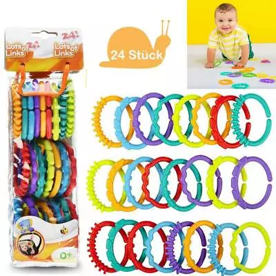 24x Mat Teether Ring Links Toys Plastic Rainbow Baby Kids Infant Stroller • £9.30