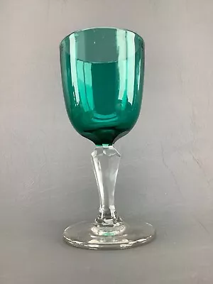 Antique Bristol Green Faceted Stem Wine Glass • $21