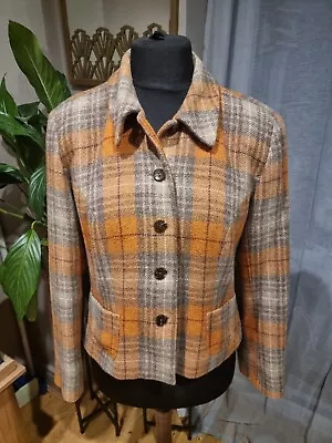 Wallis Wool Blend Orange Grey Checked Tartan Jacket Blazer - Sz 14 • £12