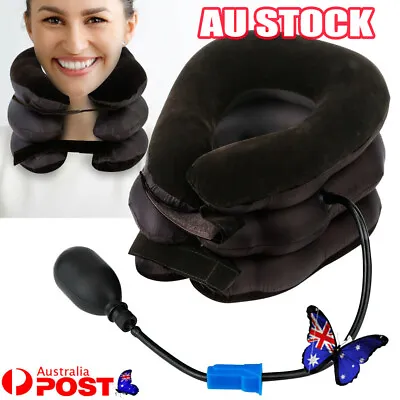 $12.99 • Buy Air Inflatable Pump Neck Pillow Traction Support Device Pain Relief Collar Brace