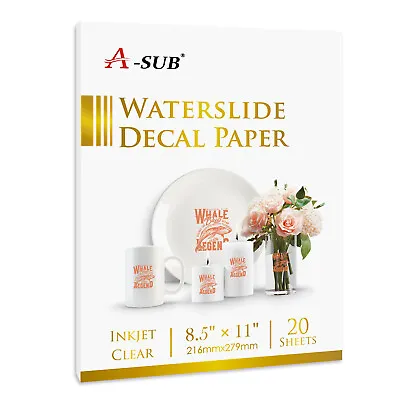 A-SUB 20 Sheets Inkjet Clear Waterslide Decal Transfer Paper 8.5x11 DIY Tumbler • $11.98