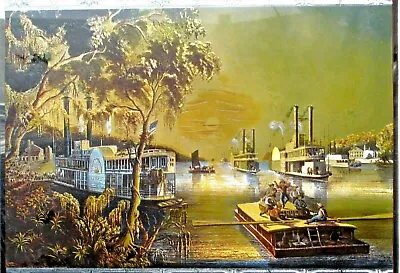 Vintage Kafka Foil Art River Steam Boats  Etching USA 9 X 11  Framed • $12.24