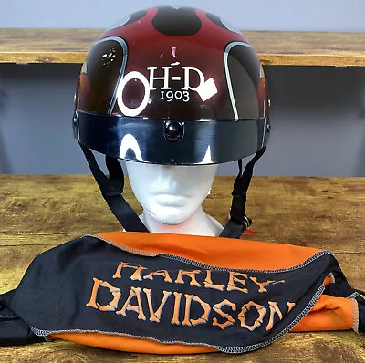 Harley Davison H-D 1903 Motorcycle Half Helmet Black Silver Chrome Flames Sz XS • $40