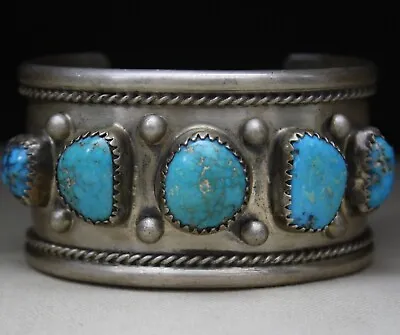 Huge Vintage Native American Navajo Turquoise Sterling Silver Cuff Bracelet  • $400.50