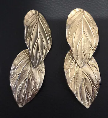 Vintage Les Bernard Gold Tone Double Leaf Pierced Earrings • $29.99