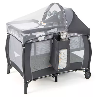 Durable Portable Baby Nursery Center 4-in-1 Portable Travel Crib-Gray • $158.99