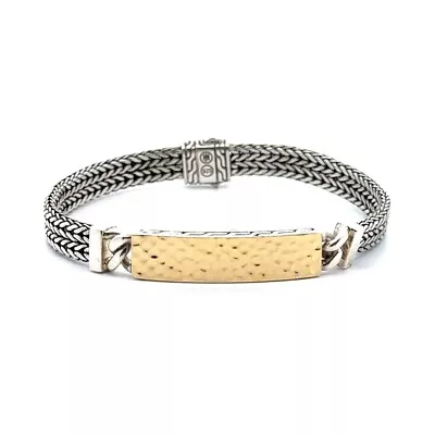 Men's John Hardy Silver And 18k Gold Dual Wheat Link Hammered ID Center Bracelet • $399.20