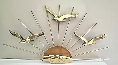 Vintage Metal Wall Art Brass & Copper Mid-Century Sunburst & Seagulls • $190