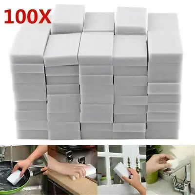 100PCS Large Magic Cleaning Eraser Sponge White Foam Bathroom Wall Cleaner Pad ! • $11.77