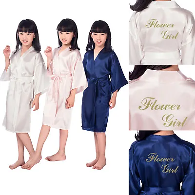 UK Personalized Flower Girls Child Kimono Robe Nightwear Wedding Dressing Gown • £6.80