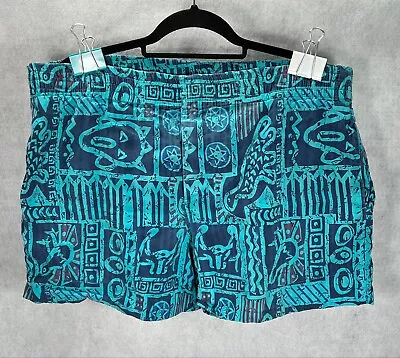 Vintage INTERNATIONAL NEWS All Over Tribal Print Beach Lounge Shorts 39” Blue • $31.23