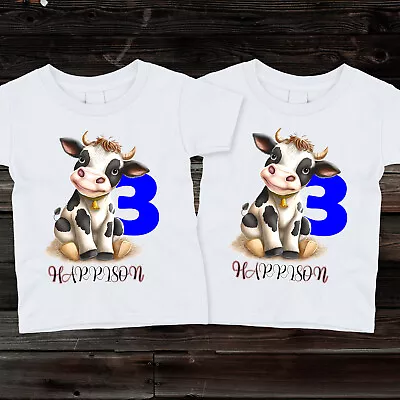 Baby Cow Calf Personalised Birthday T-Shirts For Boys Girls And Toddlers Tee • £7.99