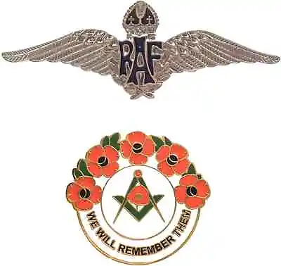 £12.99 • Buy RAF Sweetheart Wings Bright Nickle Brooch + Masonic We Will Remember Badge