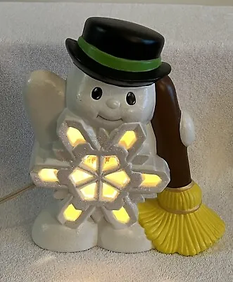 Vtg Snowman/Snowflake 10” Decorative Indoor Light Ceramic Frosty Wintertime • $25.99