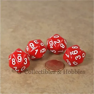 NEW Set Of 4 Red D10 Twenty Sided 0 To 9 Twice Game Dice D&D RPG 20mm D10s • $4.99