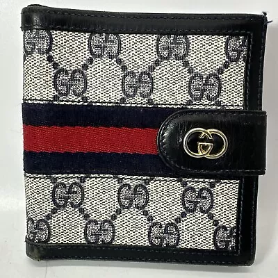 1980’s Vintage Gucci Sherry Line Monogram Change Card Bifold Wallet Navy / Red • $169.99