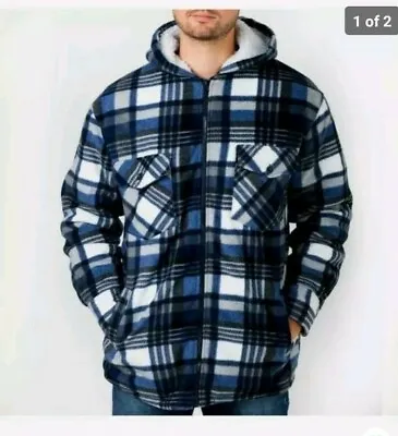 £19.99 • Buy Mens Fleece Lined Padded Hooded Shirt Sherpa Fur Lumberjack Work Thick Jacket 