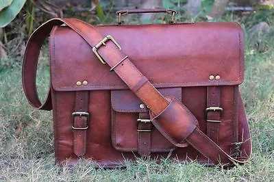 Genuine Vintage Brown Leather Messenger Bag Shoulder Laptop Bag Briefcase • $42.30