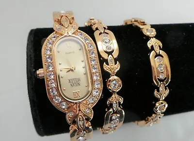 Nolan Miller Signed Watch & Bracelets MIB Crystals Gold Tone • $38