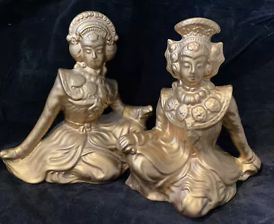 Mid Century Modern Gold Ceramic Tibetan Balinese  Kneeling Figurines • $19.99