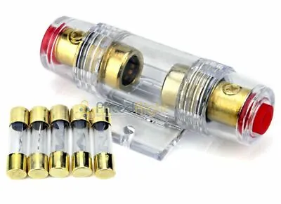 High Quality Gold In-line 4 Or 8 Gauge AGU Fuse Holder 5 Pack 100 AMP AGU Fuses • $10.95