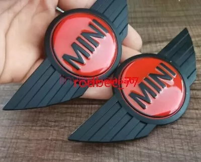 2pcs Mini Badge Logo Front Bonnet Red And Black Metal Stick On Emblem Cooper One • $30.99