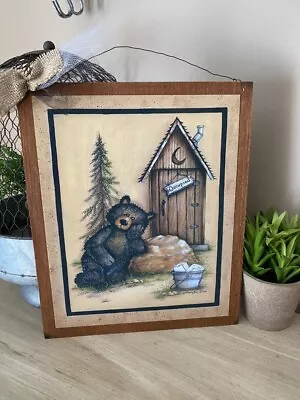 Bear Outhouse Occupied Country Bathroom Lodge Cabin Home Decor Wooden Sign • $11.99