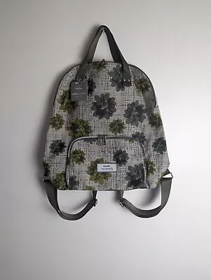 Earth Squared Fair Trade Floral Grey Green Backpack Bag Oil Cloth • £43.89