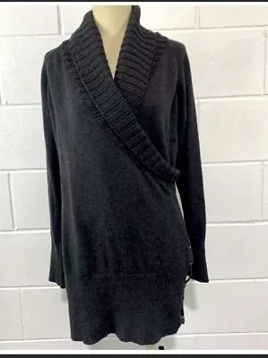 $33.99 • Buy Cache Sweater Tunic L🌷Shawl Collar🌟Faux Wrap Lace Up Side Ribbed