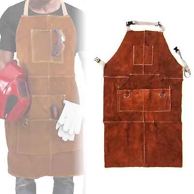 Leather Safety Apron Dark-Brown Leather For Welders Carpenters Gardeners • £24.30