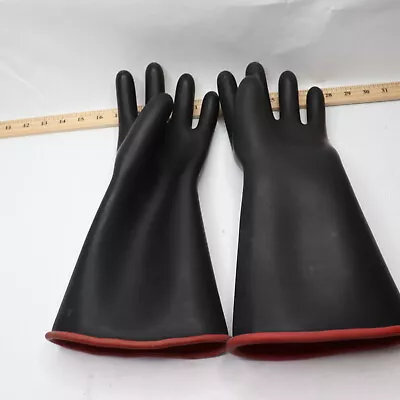 (1-Pair) Voltage Insulating Gloves Black Rubber Class 2 Max Use Voltage 17000V   • $119.97