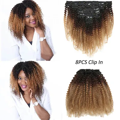 16  Clip In African Afro Kinky Curly Virgin Human Hair Weft Hair Extensions • $46.68