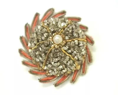 Vintage Cloth Metallic Pin Lapel Hat Bag Gear Faux Pearl Collectible Brooch • $10