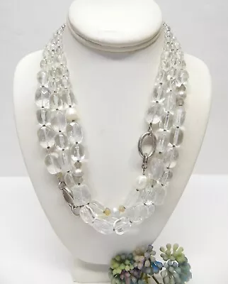 Silpada Multi Strand 925 Sterling Silver Rock Quartz & Pearl Bead Necklace 19  • $12.50