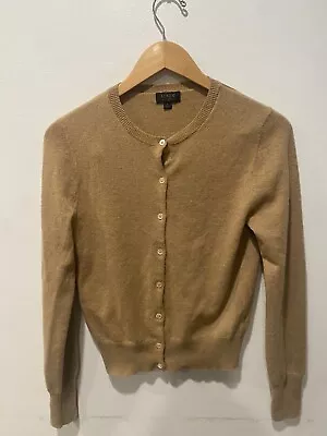 J CREW Cashmere Crewneck Cardigan Size M In Camel Tan Capsule Wardrobe • $49.99