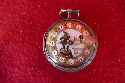 Antique Pocket Watch 18th 19th C Gold Coin Silver Hand Painted Enamel Decorated • $1795