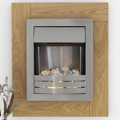 £98 • Buy Oak Electric Fire Wall Mounted Pebbles Silver  1kw - 2kw Heat Bnib