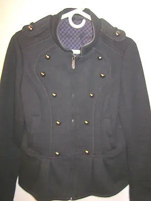 $25 • Buy Steve Madden Women's Med Black Coat Bronze Buttons On Shoulders & Sleeves Jacket