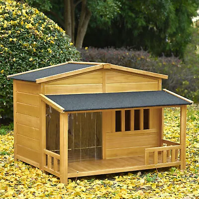 47.2  Wooden Dog House Outdoor & Indoor Dog Crate Cabin Style With Porch 2 Doors • $294.39