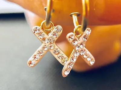 9k 9ct Solid Yellow Gold Diamond Cross Shape Dress Earrings.. • £24.88