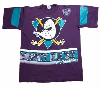 Vintage Salem Sportswear 1994 Anaheim Mighty Ducks NHL All Over Print T Shirt L • $79.99