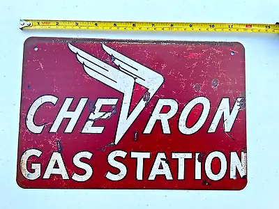 Vintage Chevron Tin Sign Oil & Gas Station Sign Metal Art Lube Petroleum Texaco • $11.95