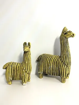 Vintage MCM Llama Figurine Pair Green Chalkware Plaster Handmade Llama Statues • $36