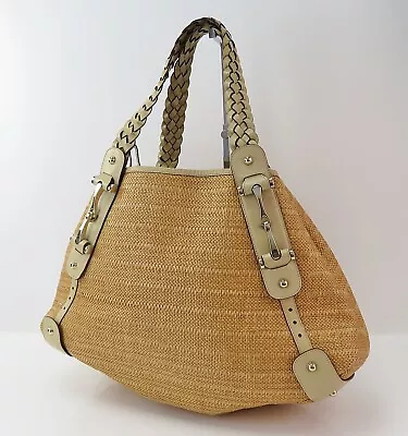 Authentic GUCCI Gold Brown Straw Horsebit Hobo Tote Bag Purse #56565 • $413.10