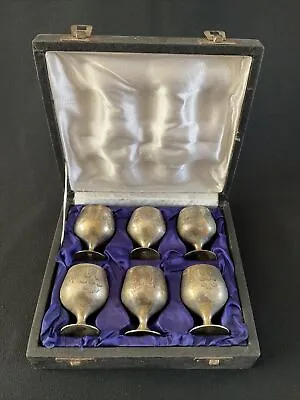 Set Of 6 Antique Small Mini EPNS Silver Plated Cups Goblets In A Velvet Box • $18.67