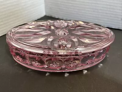 Moon And Stars Pink Oval Lidded Jewelry Box Dish LE Smith Vtg Glass RARE • $215.96